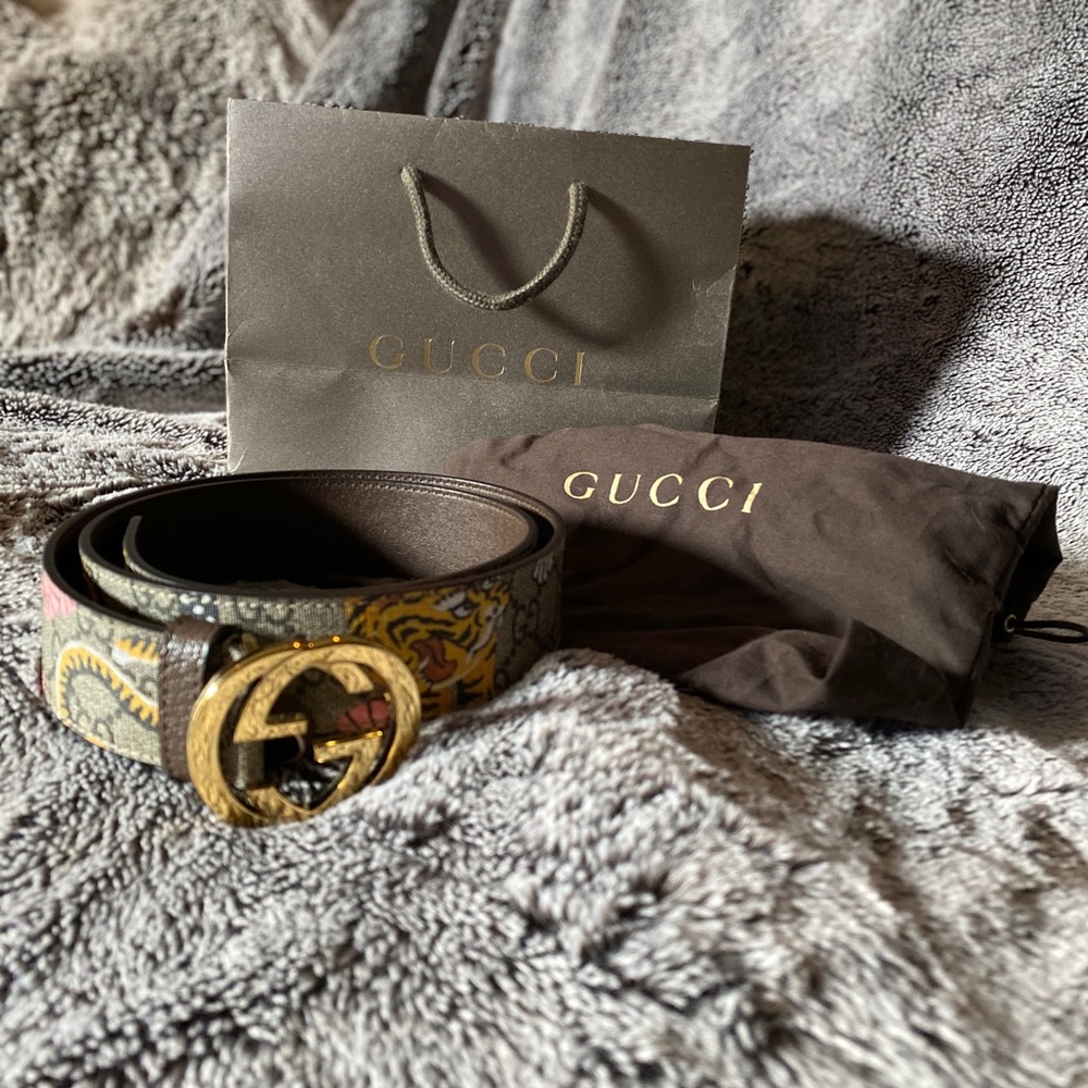 Gucci Supreme Belt with G Buckle Tiger Canvas